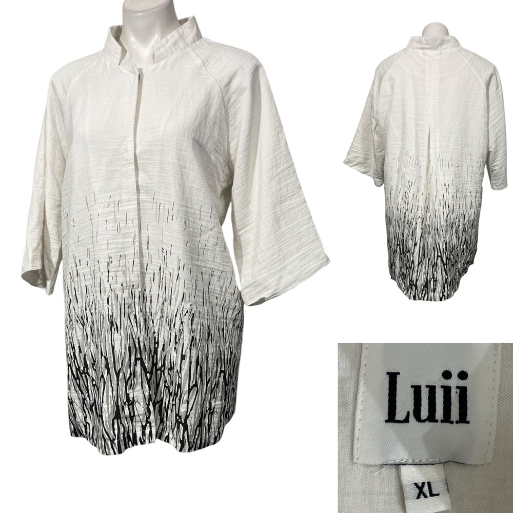 Luii Womens Button Front Shirt
Ivory Abstract Short Sleeve
Mandarin‎ Collar XL